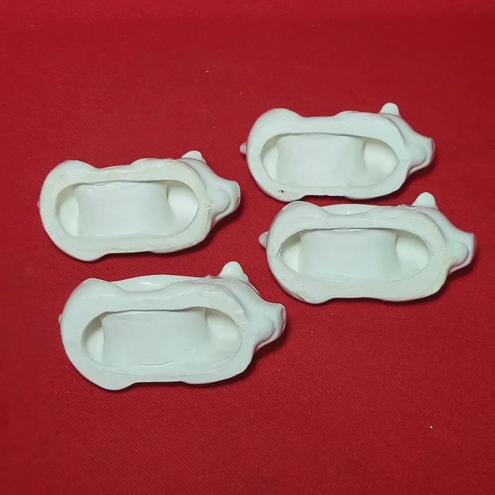 Vintage Napkin Holder Ring Pigs Porcelain White Piggy Napkin Rings Set of 4